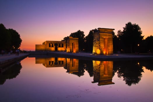 Sunset over the Templo de debod in Madrid, Spain