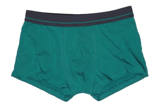 Male underwear isolated. Close-up of turquoise boxer short isolated on a white background. Mens underwear fashion.