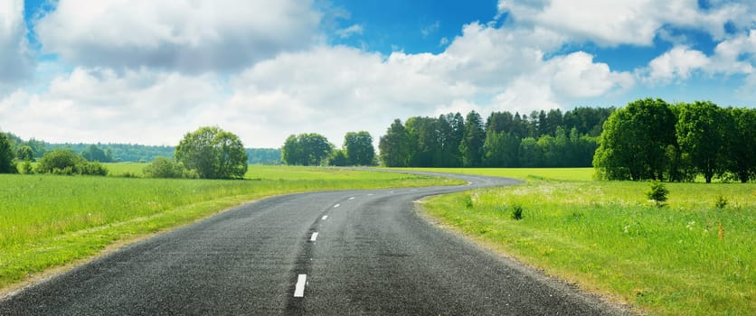 asphalt road panorama in countryside on sunny summer day