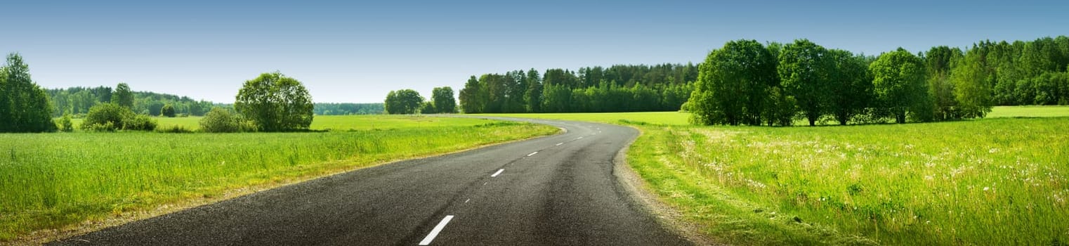 asphalt road panorama in countryside on sunny summer day