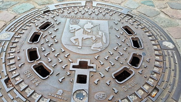 Bingen am Rhein , Germany - 07 07 2020: Manhole cover from Bingen am Rhein