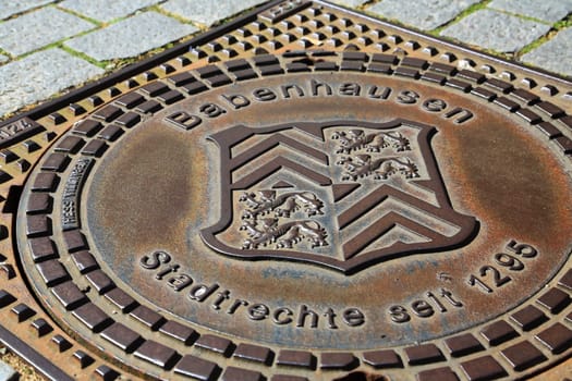 Babenhausen , Germany - 07 13 2020: Manhole cover from Babenhausen