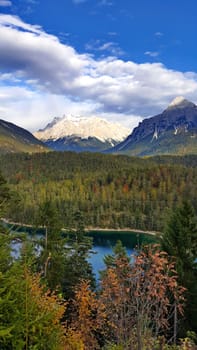 The Fernpass at Blindsee with a view of the Zugspitze