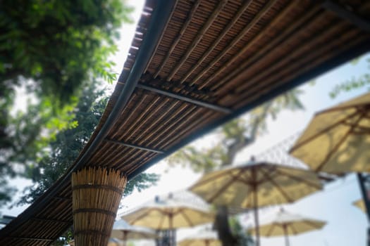 Bamboo roof in rice field resort, stock photo