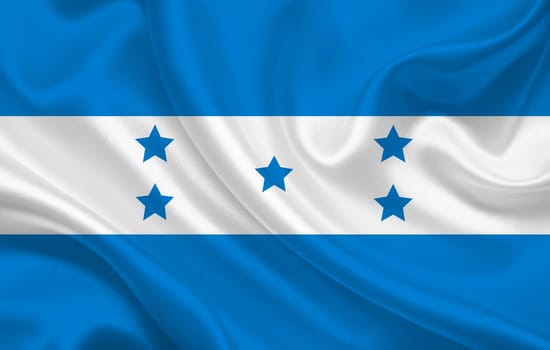Honduras country flag on wavy silk fabric background panorama - illustration