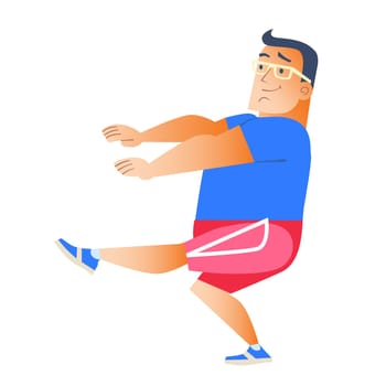 Fat man plays sports. Gymnastics health weight loss