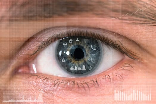 Close-up Of Human Eye With Business And Communication Icons In It