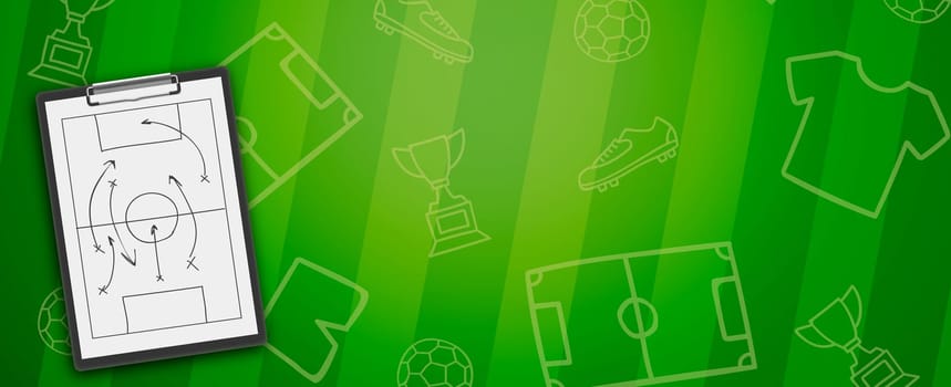 Sports tablet with soccer tactics on the game - illustration