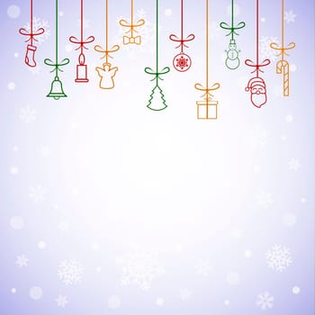Christmas background with bright bulbs and holiday decorations- illustration