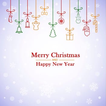 Christmas background with bright bulbs and holiday decorations- illustration