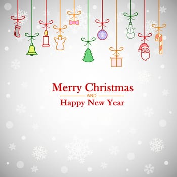 Christmas background with bright bulbs and holiday decorations- illustration