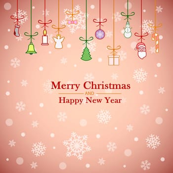 Christmas background with bright bulbs and holiday decorations- illustration