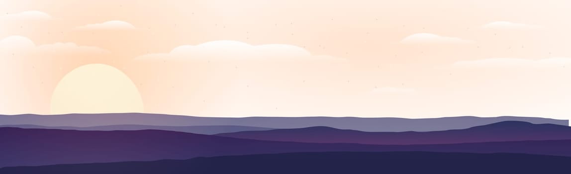 Panoramic landscape of mountains and sunset - Vector illustration