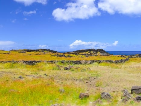 The nature of Easter Island, landscape, vegetation and coast.