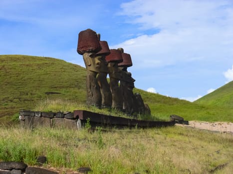Statues of the gods of Easter Island. Ancient statues of ancient civilization on Easter Island.