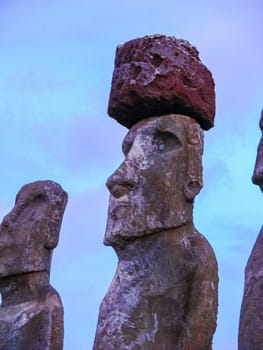 Statues of the gods of Easter Island. Ancient statues of ancient civilization on Easter Island.