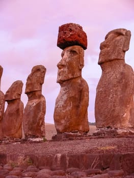 Statues of the gods of Easter Island. Ancient statues of ancient civilization on Easter Island.