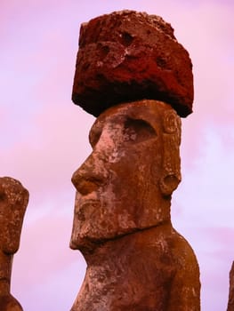 Statues of the gods of Easter Island. Ancient statues of ancient civilization on Easter Island.