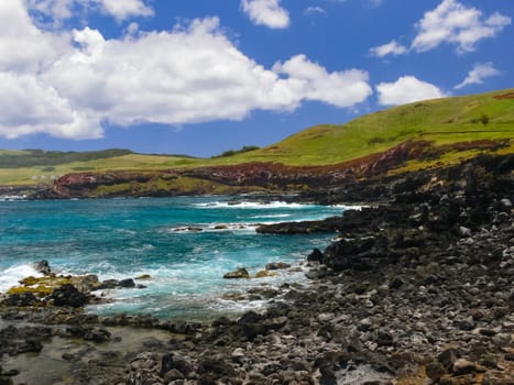 The nature of Easter Island, landscape, vegetation and coast.