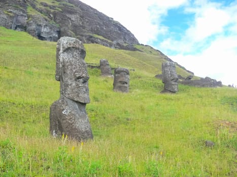 Statues of the gods of Easter Island. Ancient statues of ancient civilization on Easter Island.