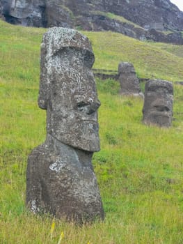 Statues of the gods of Easter Island. Ancient statues of ancient civilization on Easter Island.