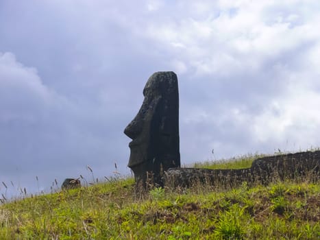 Statues of the gods of Easter Island. Ancient statues of ancient civilization on Easter Island.