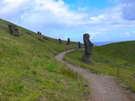 Statues of the gods of Easter Island. Ancient statues of ancient civilization on Easter Island.