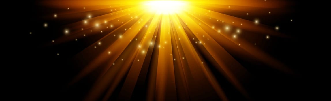 Bright blinding sun on a black background - Illustration