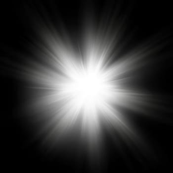 Bright blinding sun on a black background - Illustration