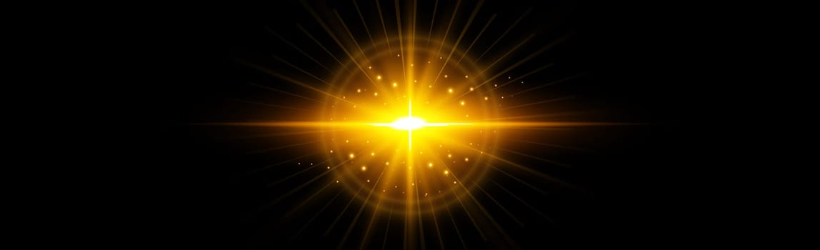 Bright blinding sun on a black background - Illustration