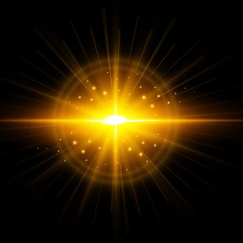 Bright blinding sun on a black background - Illustration