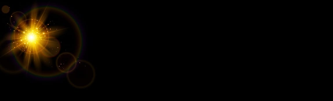 Bright blinding sun on a black background - Illustration