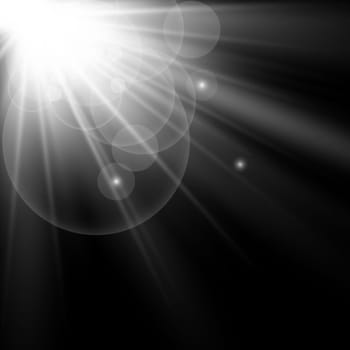 Bright blinding sun on a black background - Illustration