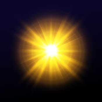 Bright blinding sun on a black background - Illustration