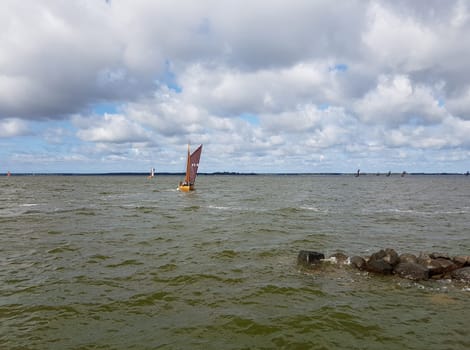 Zeesboote, Regatta in der  Boddenlandschaft in  Mecklenburg-Vorpommern. Zeesboot, regatta in the lagoon landscape in Mecklenburg-Western Pomerania.