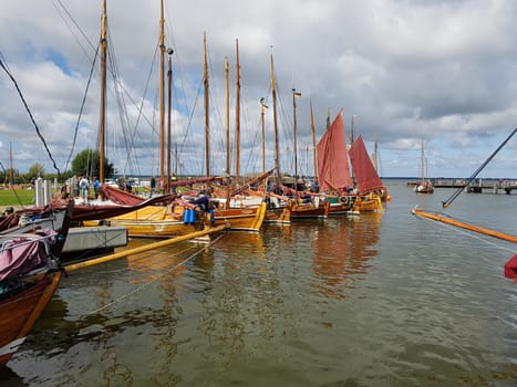 Zeesboote, Regatta in der  Boddenlandschaft in  Mecklenburg-Vorpommern. Zeesboot, regatta in the lagoon landscape in Mecklenburg-Western Pomerania.