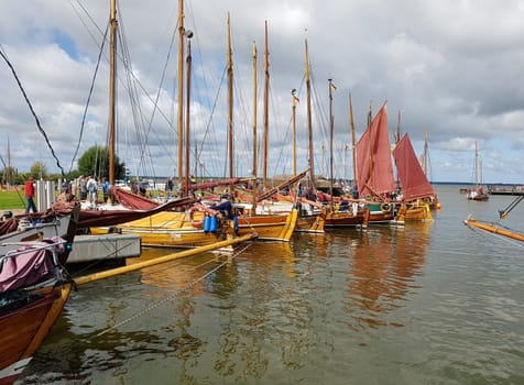 Zeesboote, Regatta in der  Boddenlandschaft in  Mecklenburg-Vorpommern. Zeesboot, regatta in the lagoon landscape in Mecklenburg-Western Pomerania.