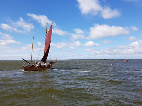 Zeesboote, Regatta in der  Boddenlandschaft in  Mecklenburg-Vorpommern. Zeesboot, regatta in the lagoon landscape in Mecklenburg-Western Pomerania.