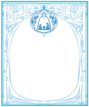 nativity scene of baby Jesus in transparent ball - elegant vintage  frame