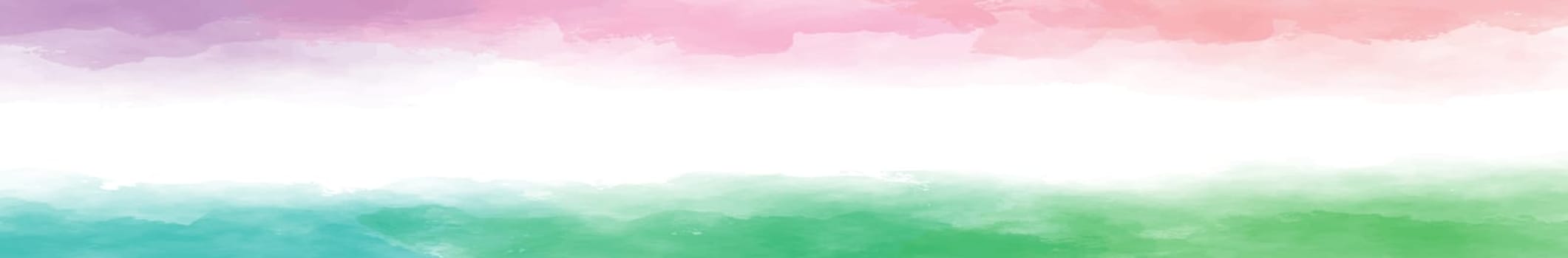 Panoramic texture of realistic green watercolor on a white background - Vector illustration
