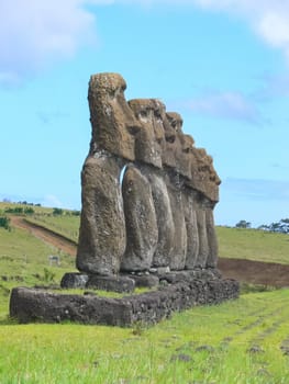 Statues of the gods of Easter Island. Ancient statues of ancient civilization on Easter Island.
