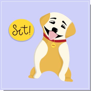 DOG training, command sit. Beautiful dog training, great design for any purpose. Colleagues work together. Beautiful illustration with training a red dog. Vector background. Illustration icon. Sports background.