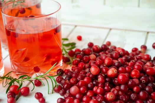 Ripe cranberries in a glass. Berry healthy compote, close up