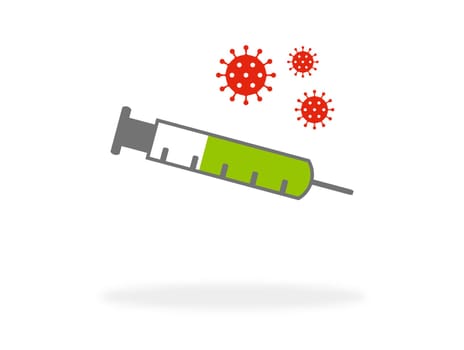 Syringe and Coronavirus Icon: Symbol for Covid-19 vaccination