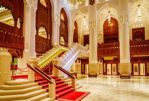 Muscat, Oman, December 3, 2016: Interior view of Royal Opera House in Muscat, Oman. Entrance hall