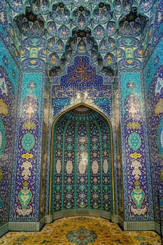 Muscat, Oman, December 3, 2016: The mihrab in the main prayer hall at the Sultan Qaboos Grand Mosque