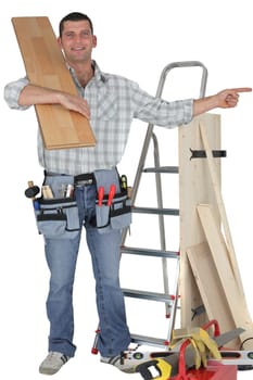 Carpenter pointing right