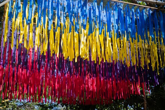 Hanging colorful fabric decorated in the garden, stock photo