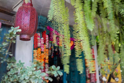 Local market tent decorated in Northern Thai style, stock photo