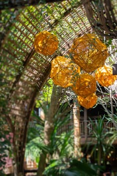 Local market tent decorated in Northern Thai style, stock photo